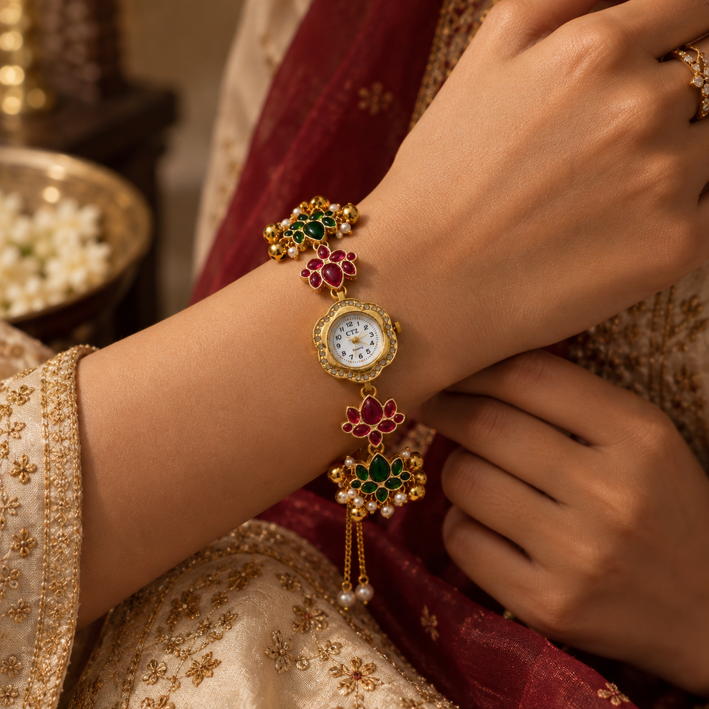 SUSHEE Handmade Kashmiri  Ruby Floral Watch