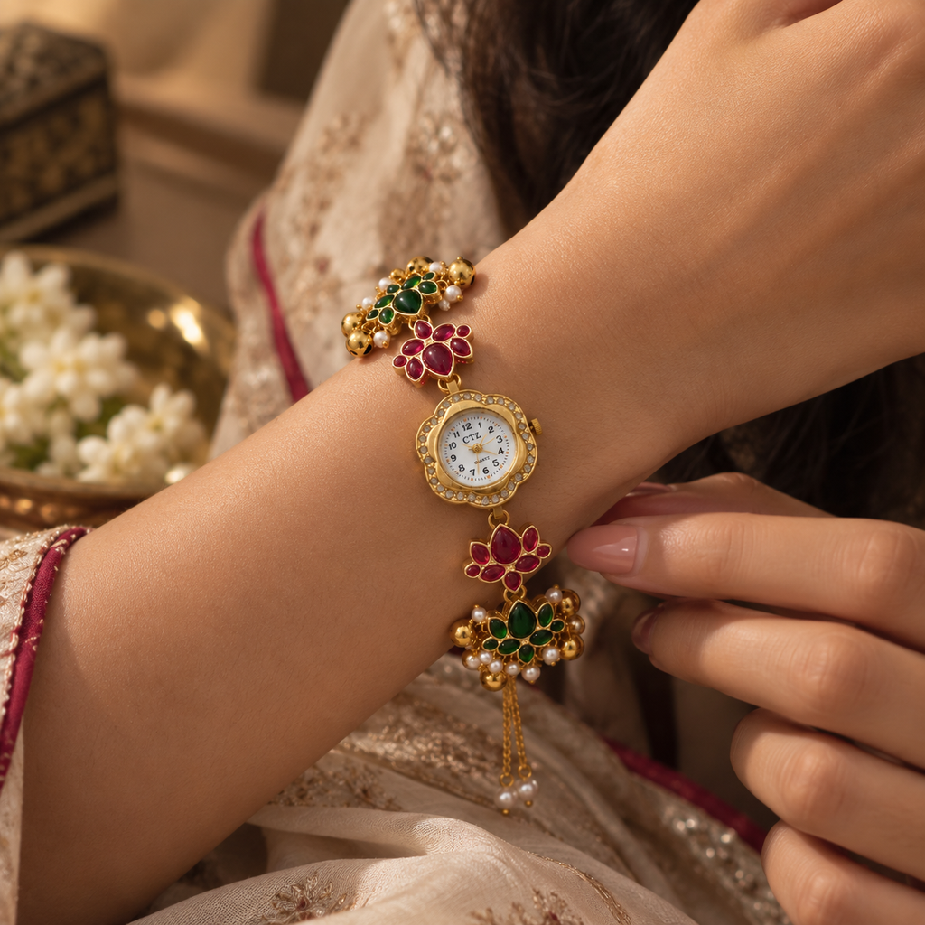 SUSHEE Handmade Kashmiri  Ruby Floral Watch