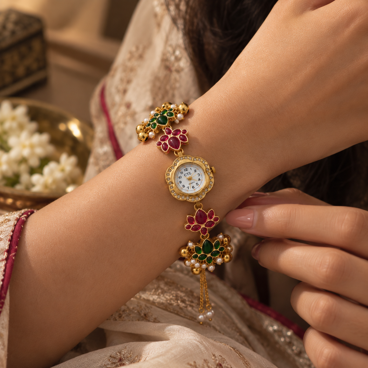 SUSHEE Handmade Kashmiri  Ruby Floral Watch