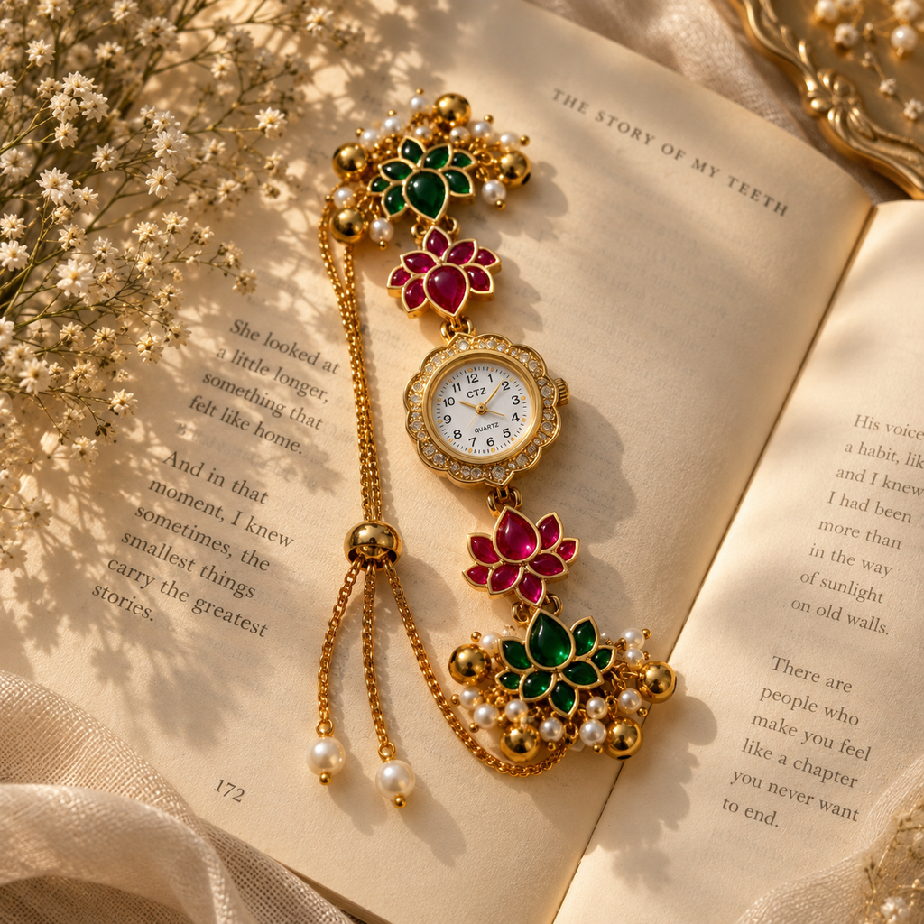 SUSHEE Handmade Kashmiri  Ruby Floral Watch