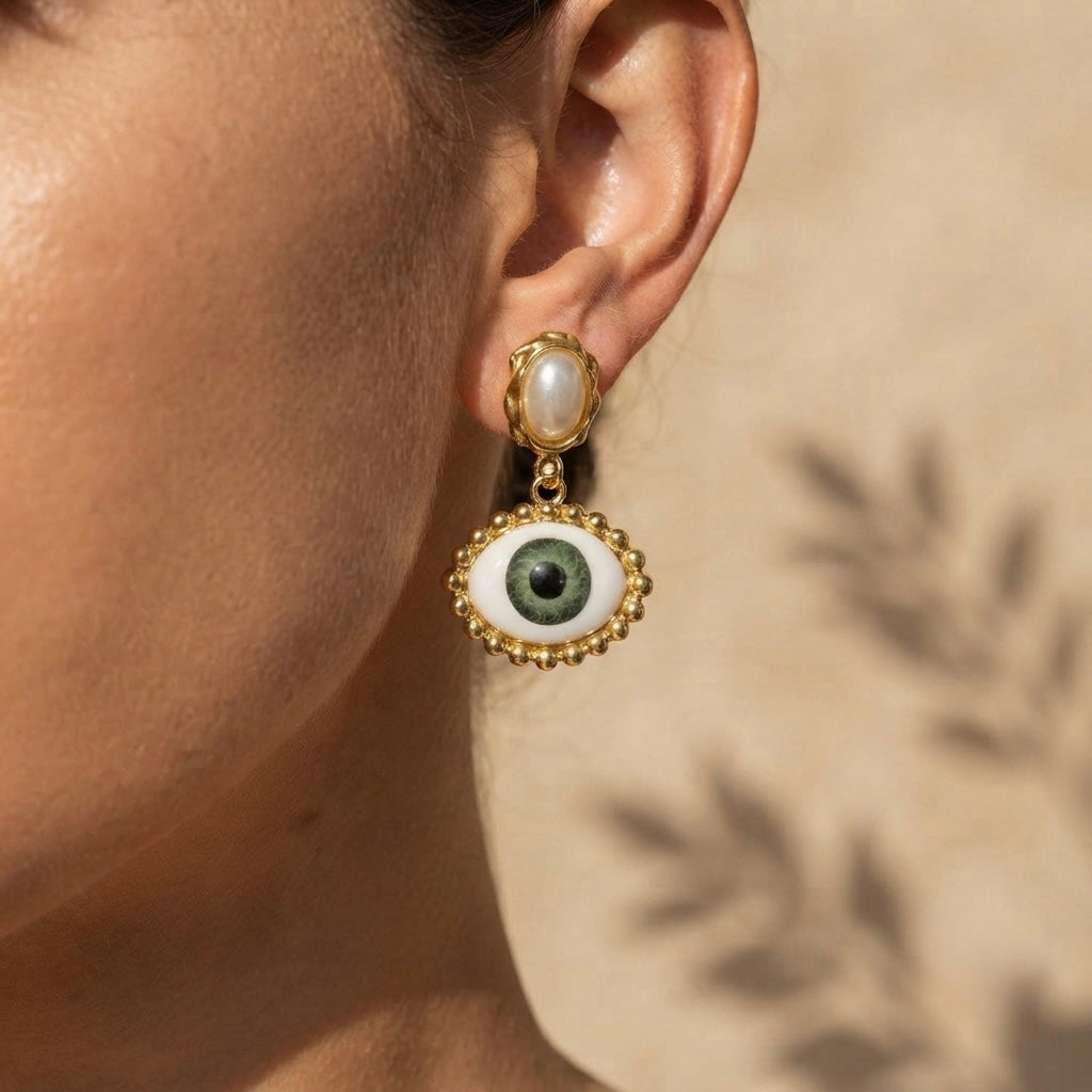 SUSHEE Evil Eye Pearl Drop Earrings