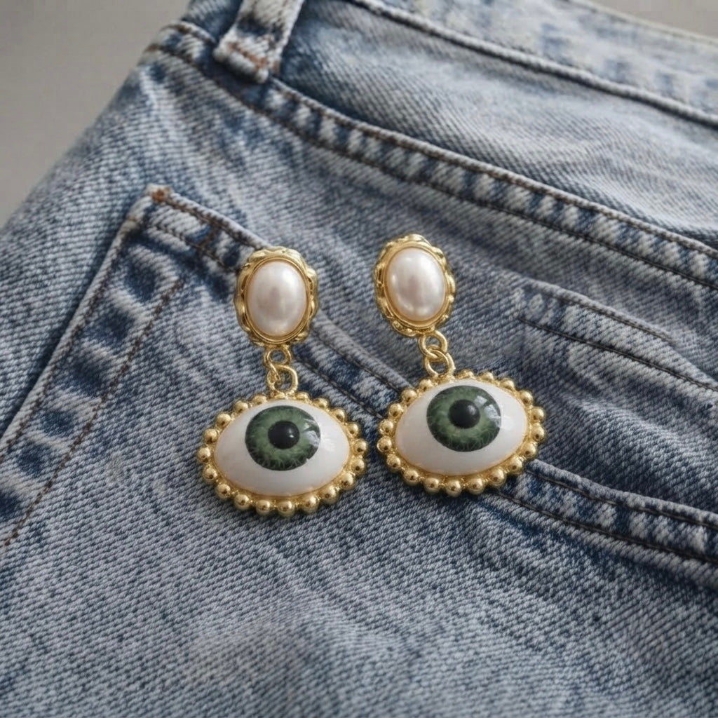 SUSHEE Evil Eye Pearl Drop Earrings