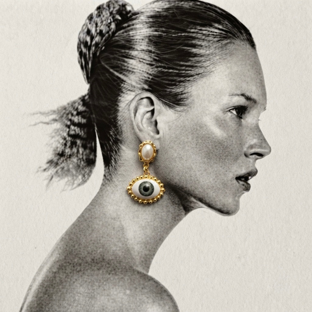 SUSHEE Evil Eye Pearl Drop Earrings