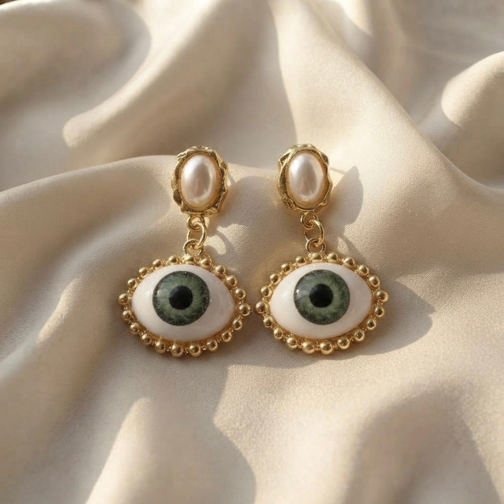 SUSHEE Evil Eye Pearl Drop Earrings