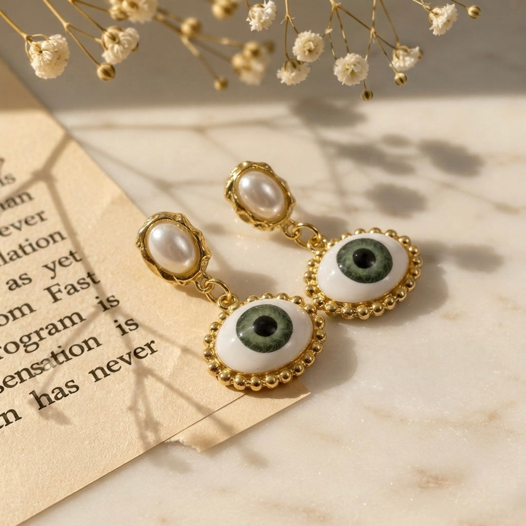 SUSHEE Evil Eye Pearl Drop Earrings