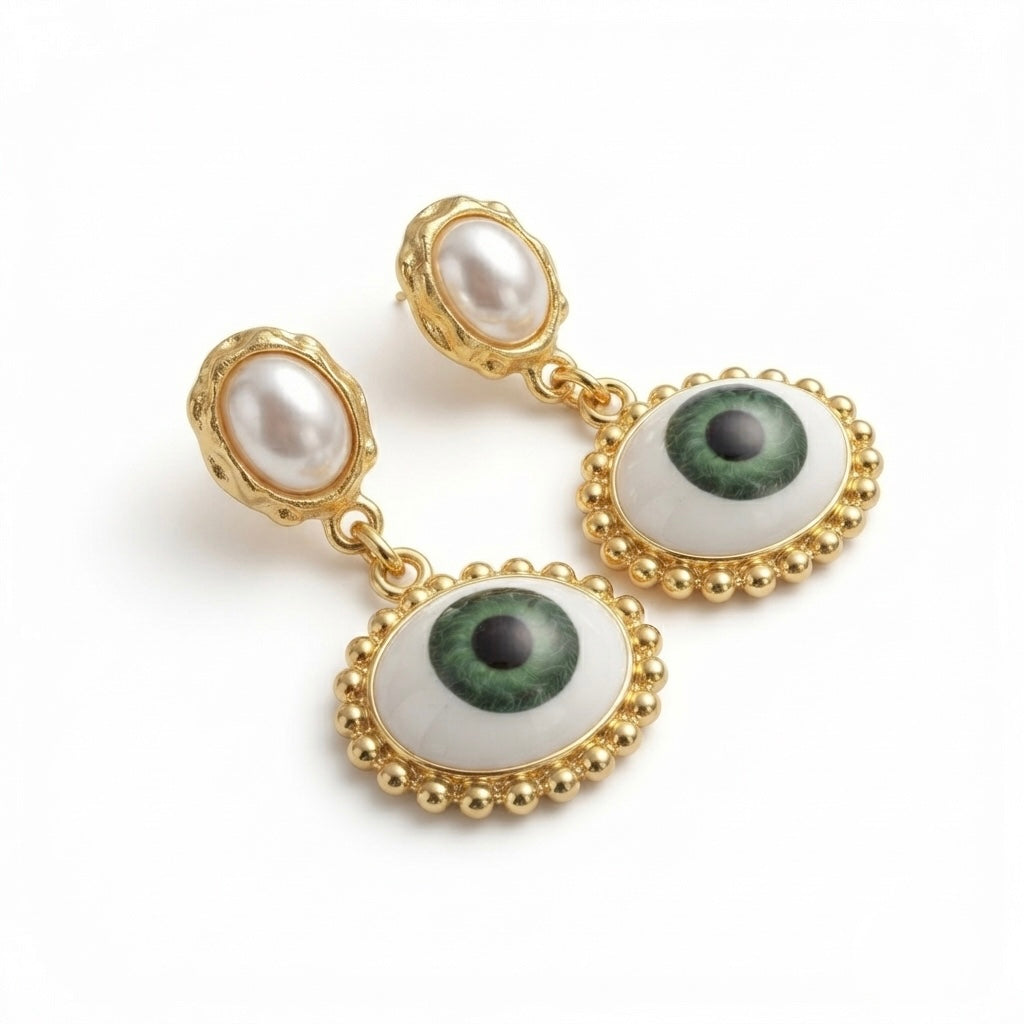SUSHEE Evil Eye Pearl Drop Earrings