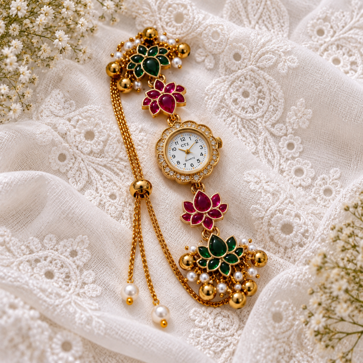 SUSHEE Handmade Kashmiri  Ruby Floral Watch