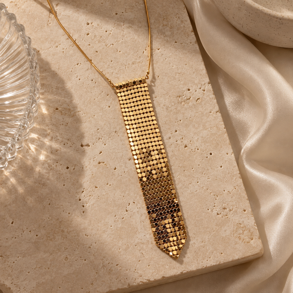 SUSHEE Golden Mesh Tie Necklace