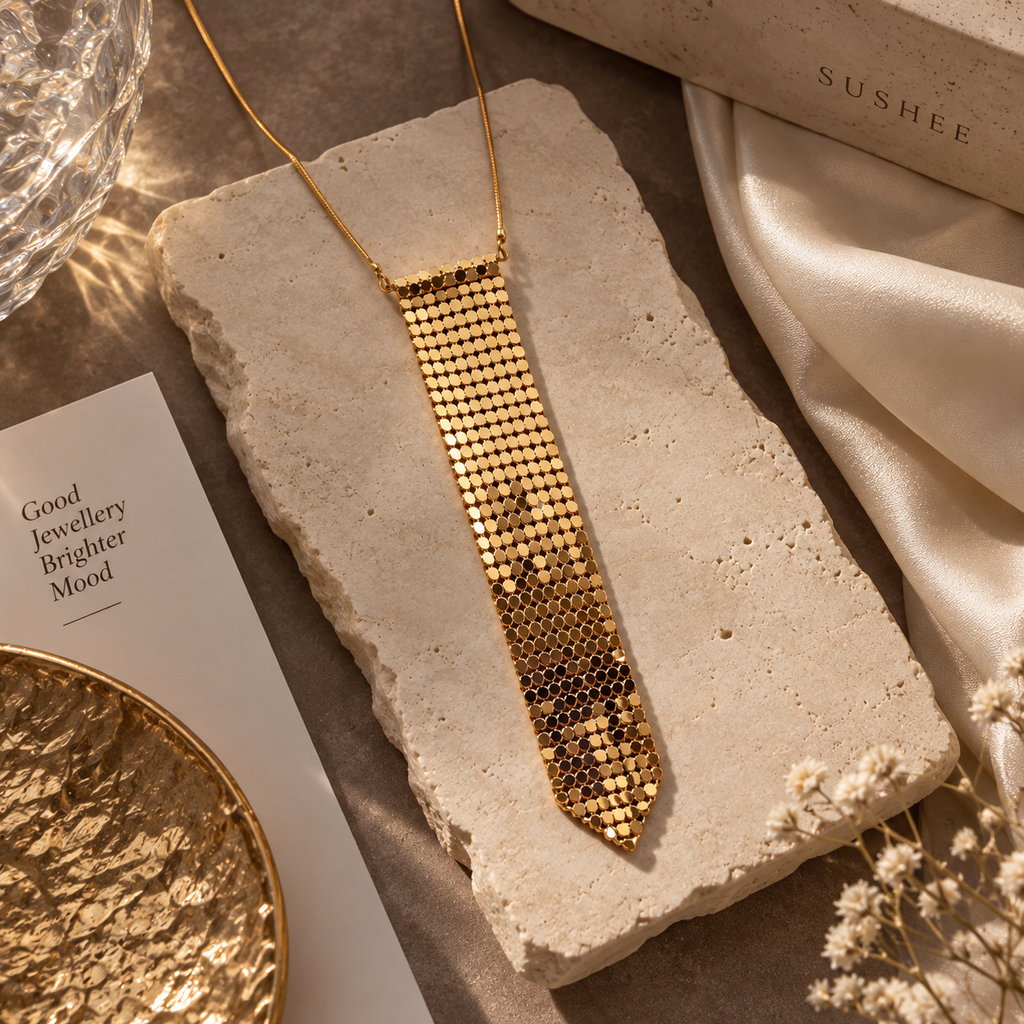 SUSHEE Golden Mesh Tie Necklace