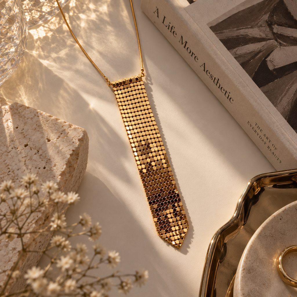 SUSHEE Golden Mesh Tie Necklace
