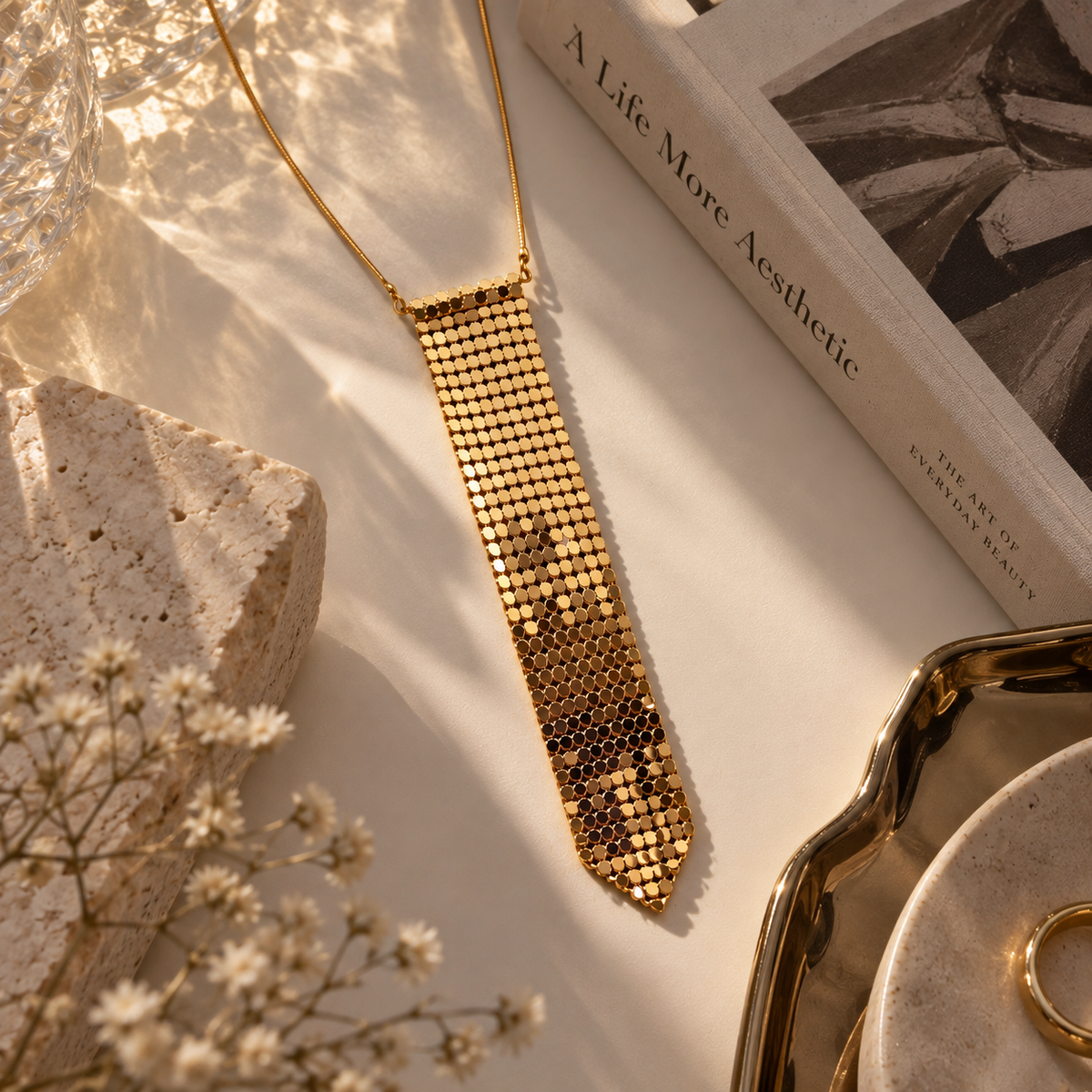 SUSHEE Golden Mesh Tie Necklace