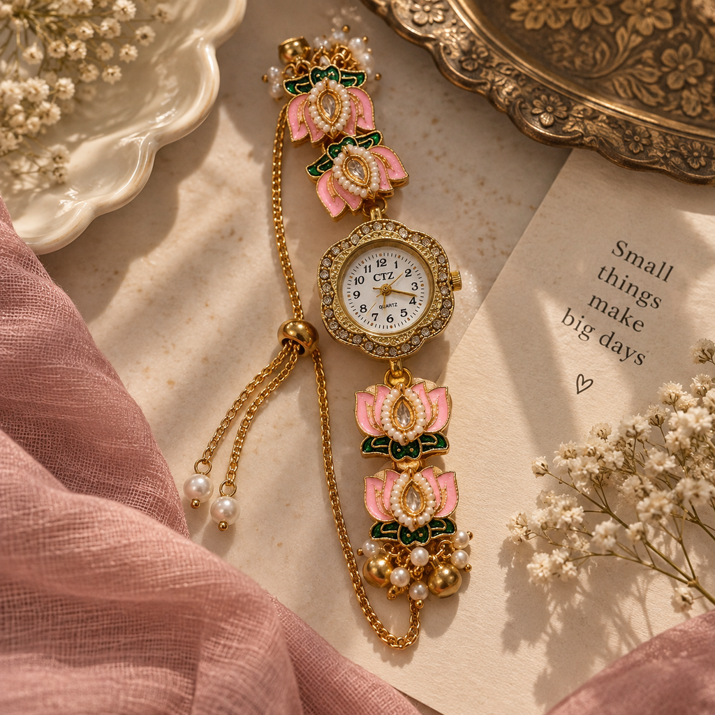 Rajwada Pink Lotus Pearl Watch By Sushee