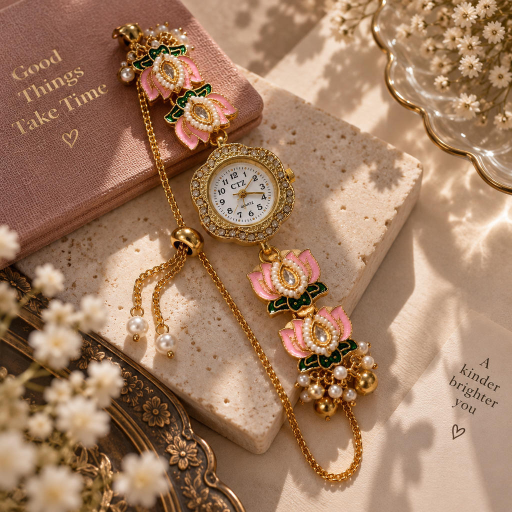 Rajwada Pink Lotus Pearl Watch By Sushee