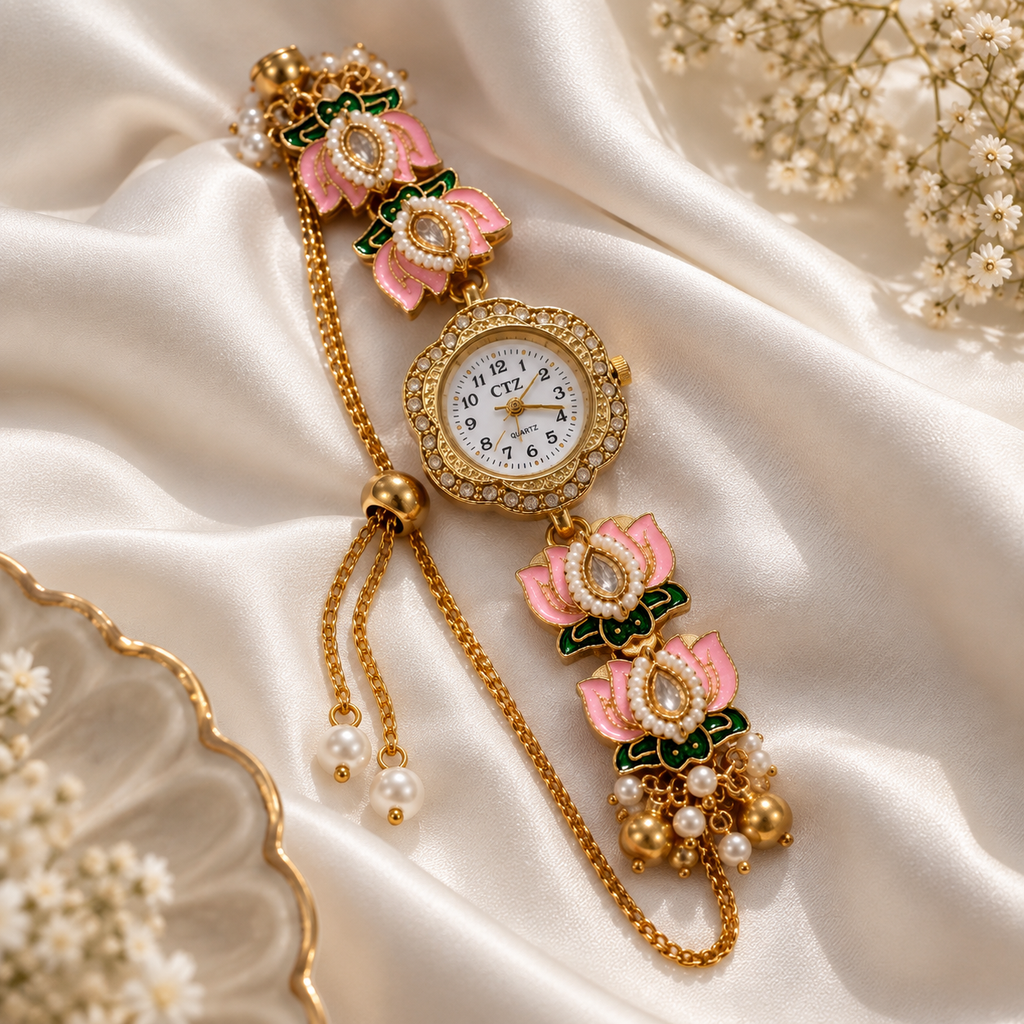Rajwada Pink Lotus Pearl Watch By Sushee