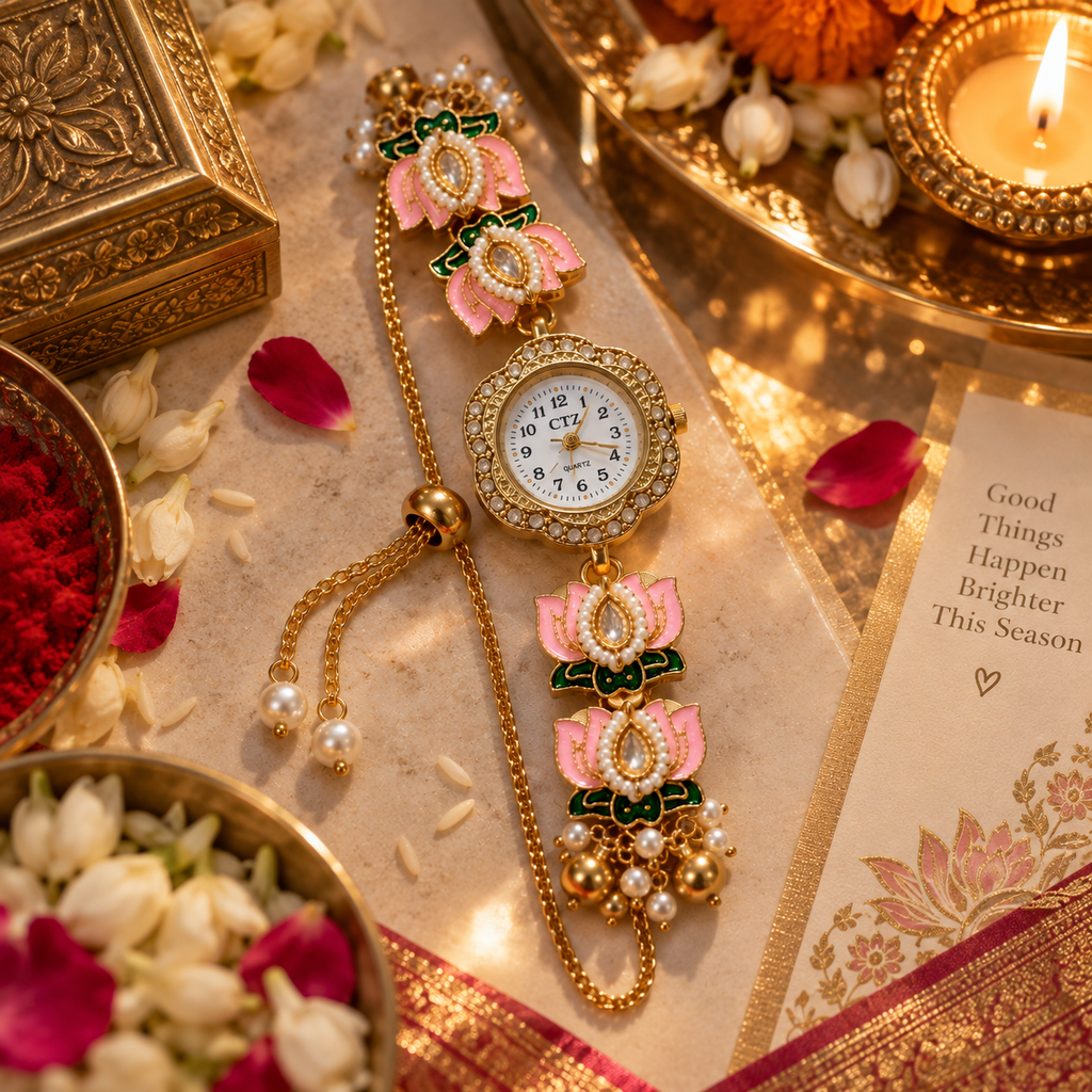 Rajwada Pink Lotus Pearl Watch By Sushee