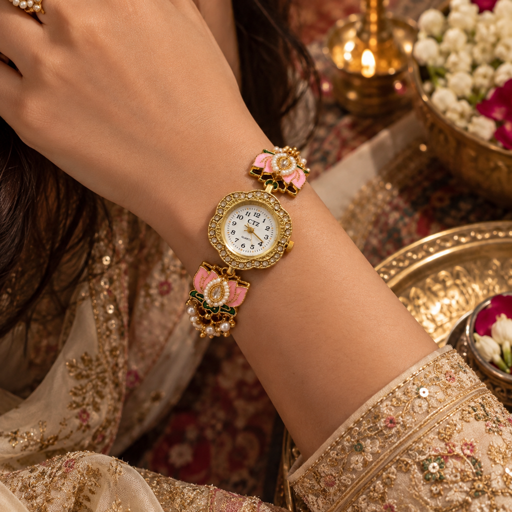 Rajwada Pink Lotus Pearl Watch By Sushee