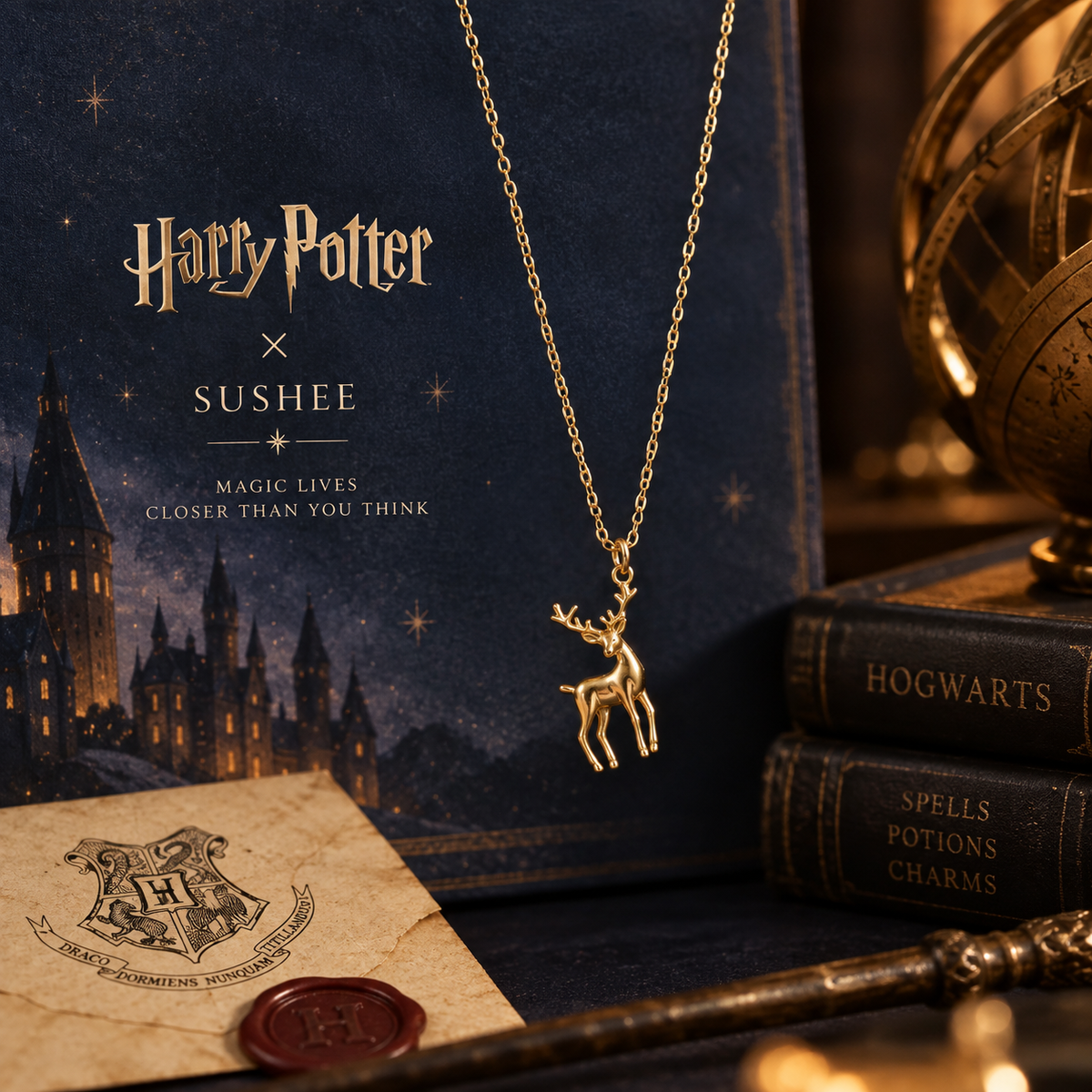 SUSHEE Golden Deer Pendant Necklace