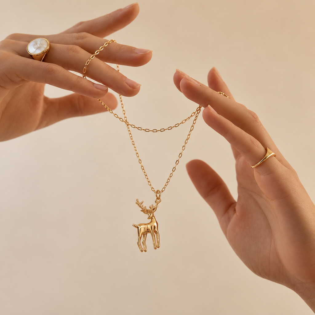 SUSHEE Golden Deer Pendant Necklace