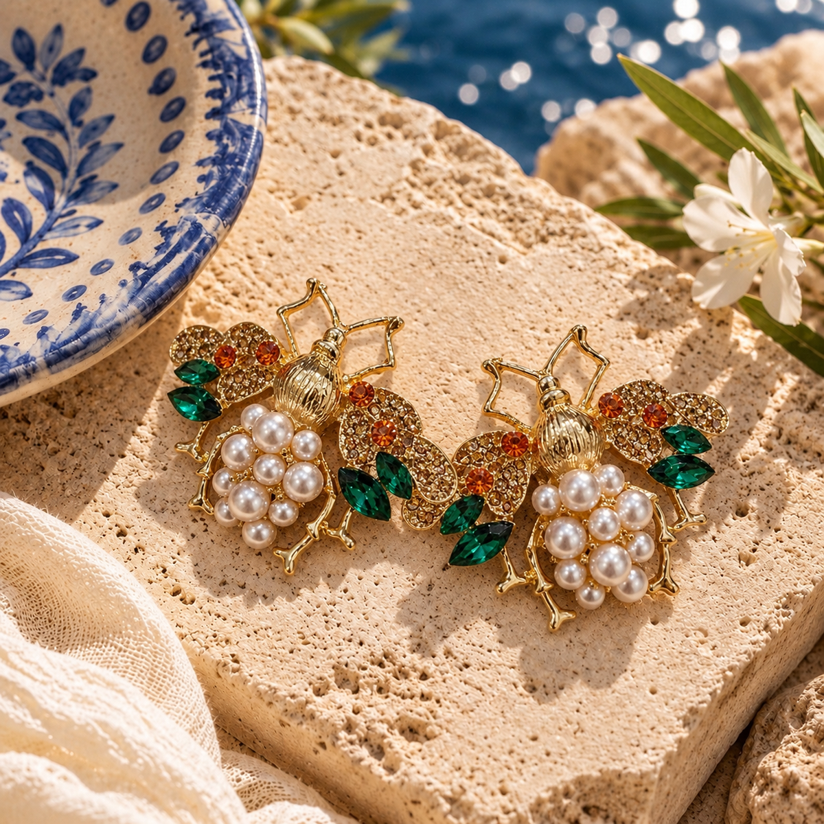 SUSHEE Statement Bee Pearl Stud Earrings