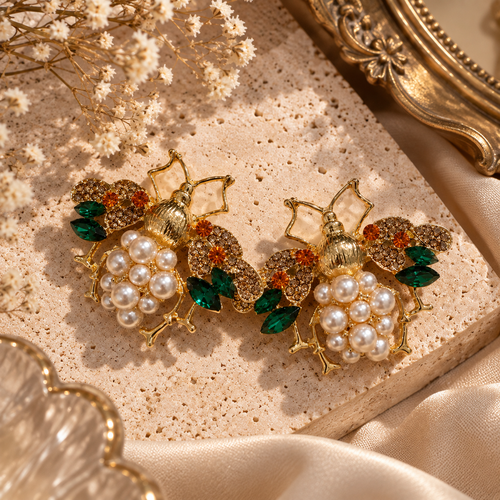 SUSHEE Statement Bee Pearl Stud Earrings
