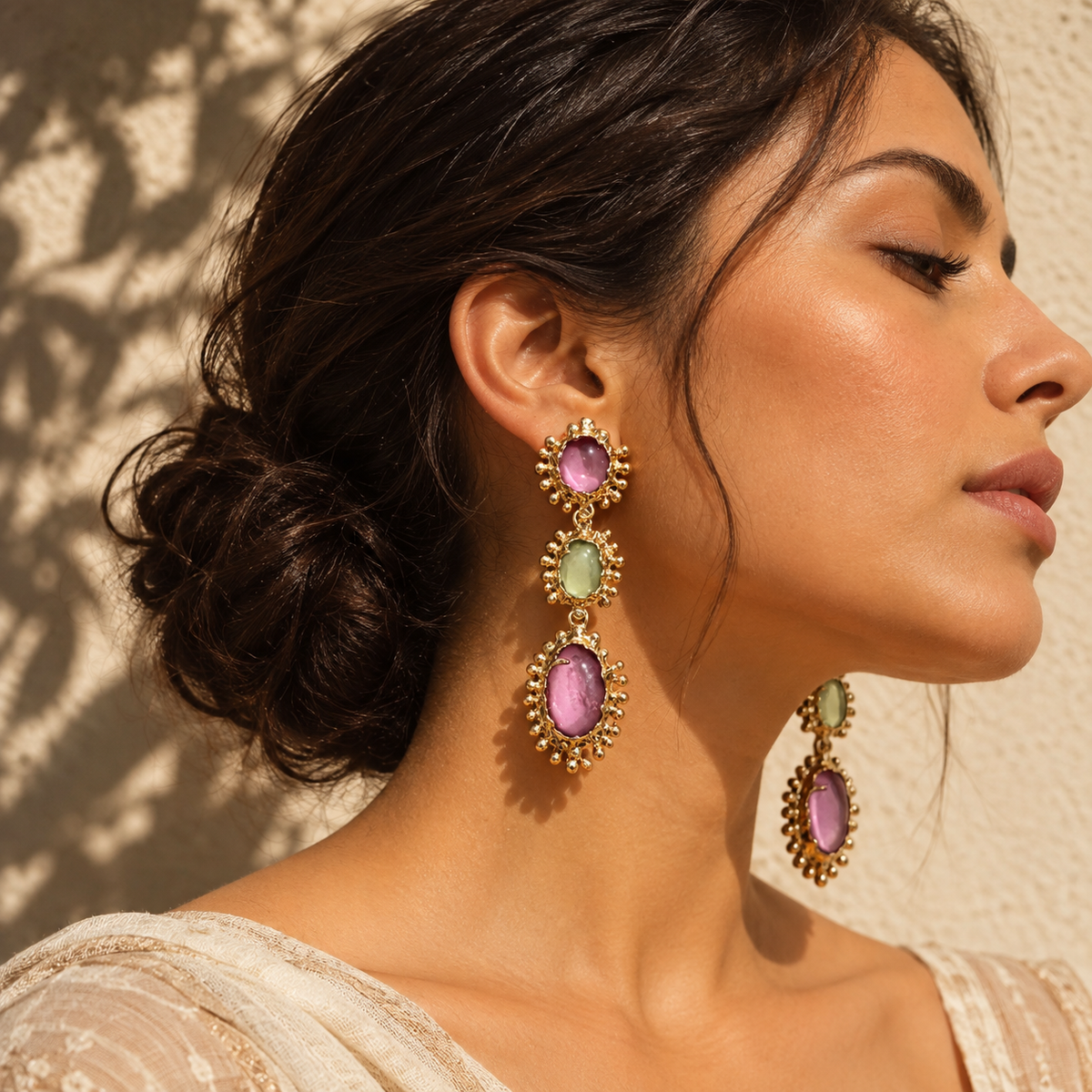 SUSHEE Modern Trio Gemstone Statement Earrings