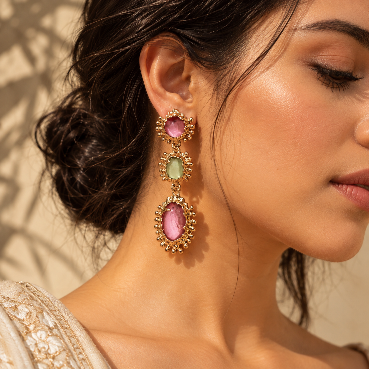 SUSHEE Modern Trio Gemstone Statement Earrings