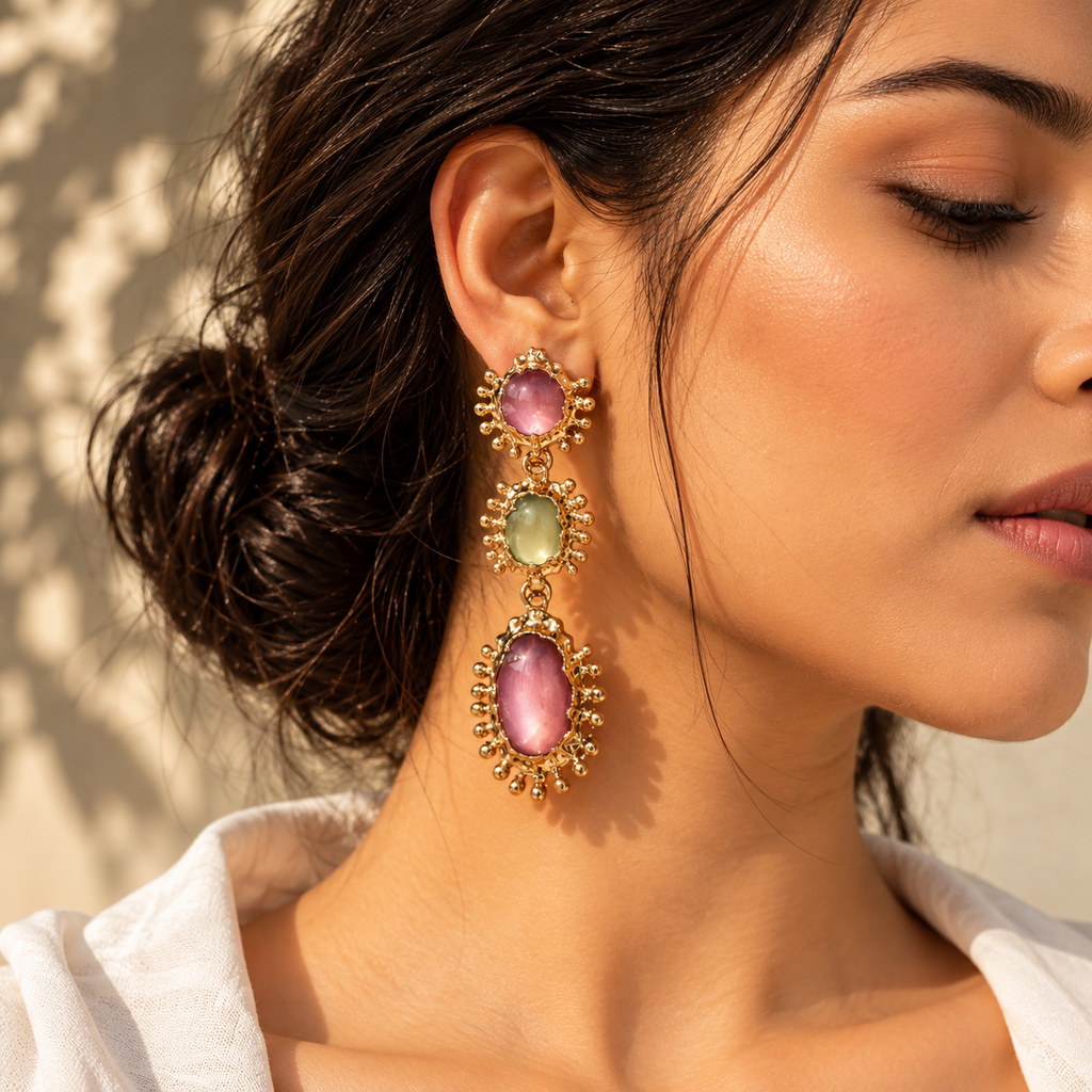SUSHEE Modern Trio Gemstone Statement Earrings