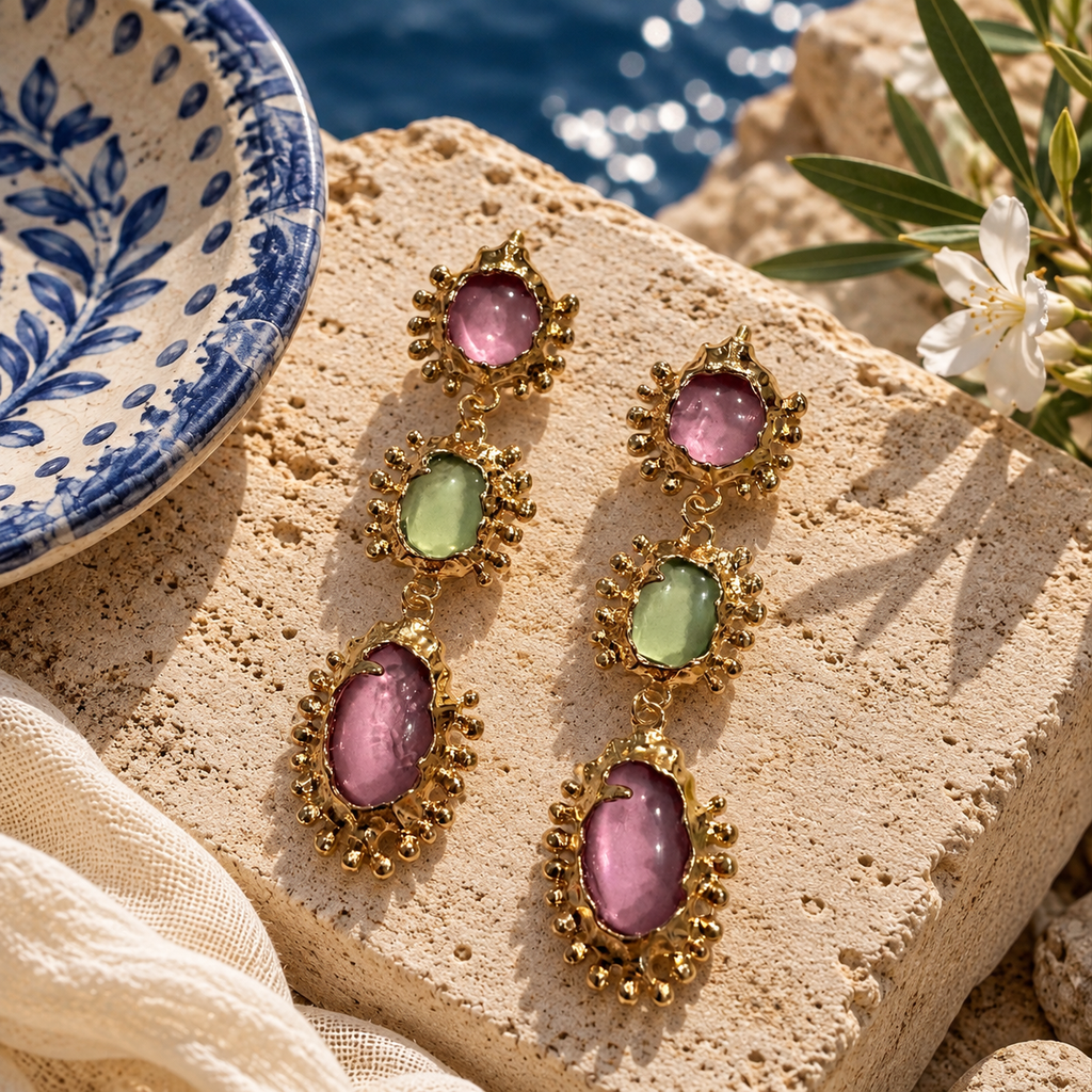 SUSHEE Modern Trio Gemstone Statement Earrings