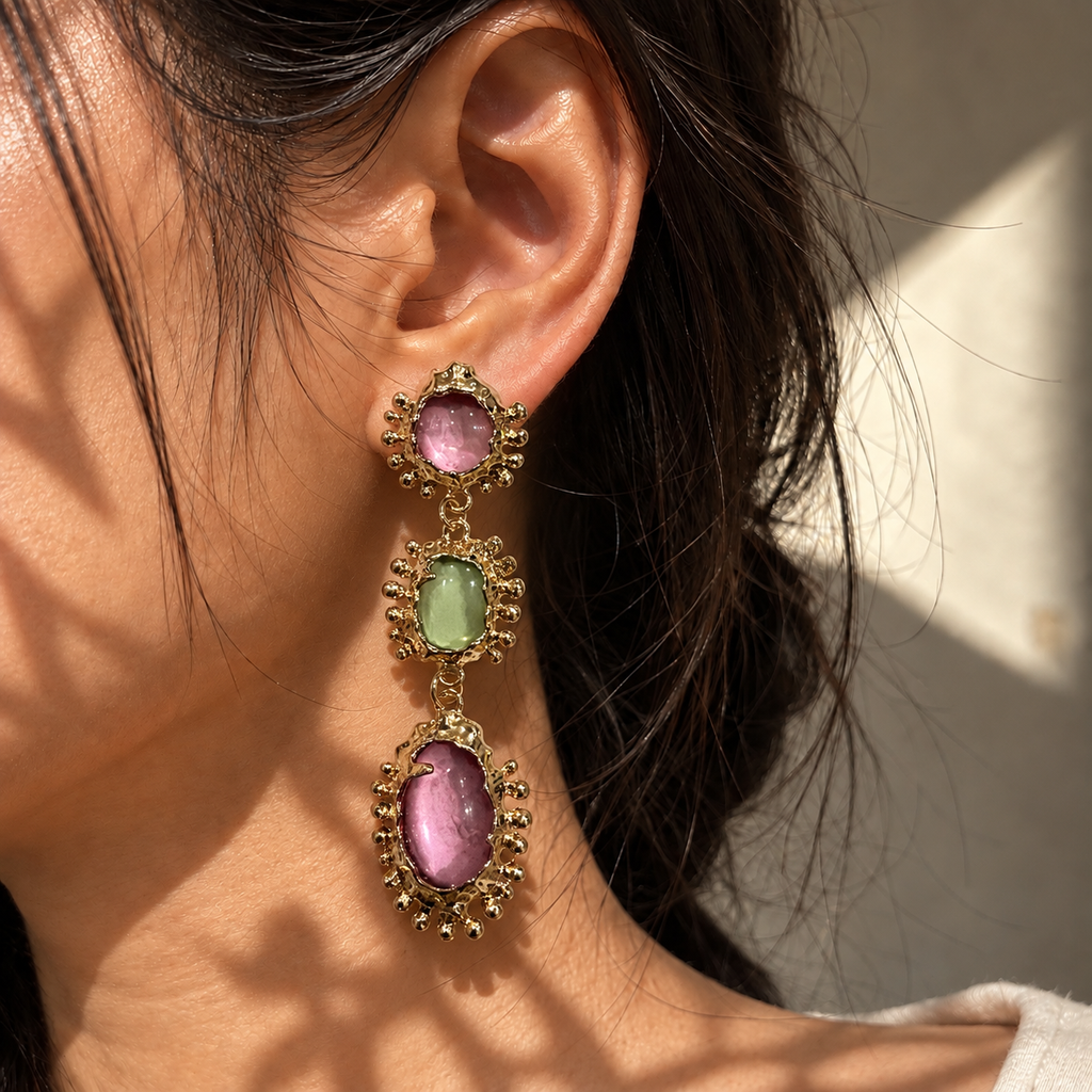 SUSHEE Modern Trio Gemstone Statement Earrings