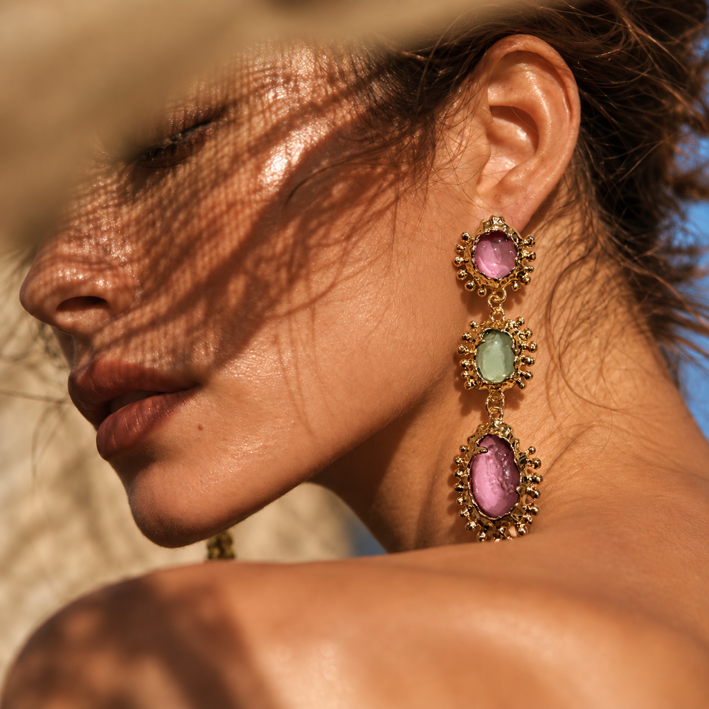 SUSHEE Modern Trio Gemstone Statement Earrings