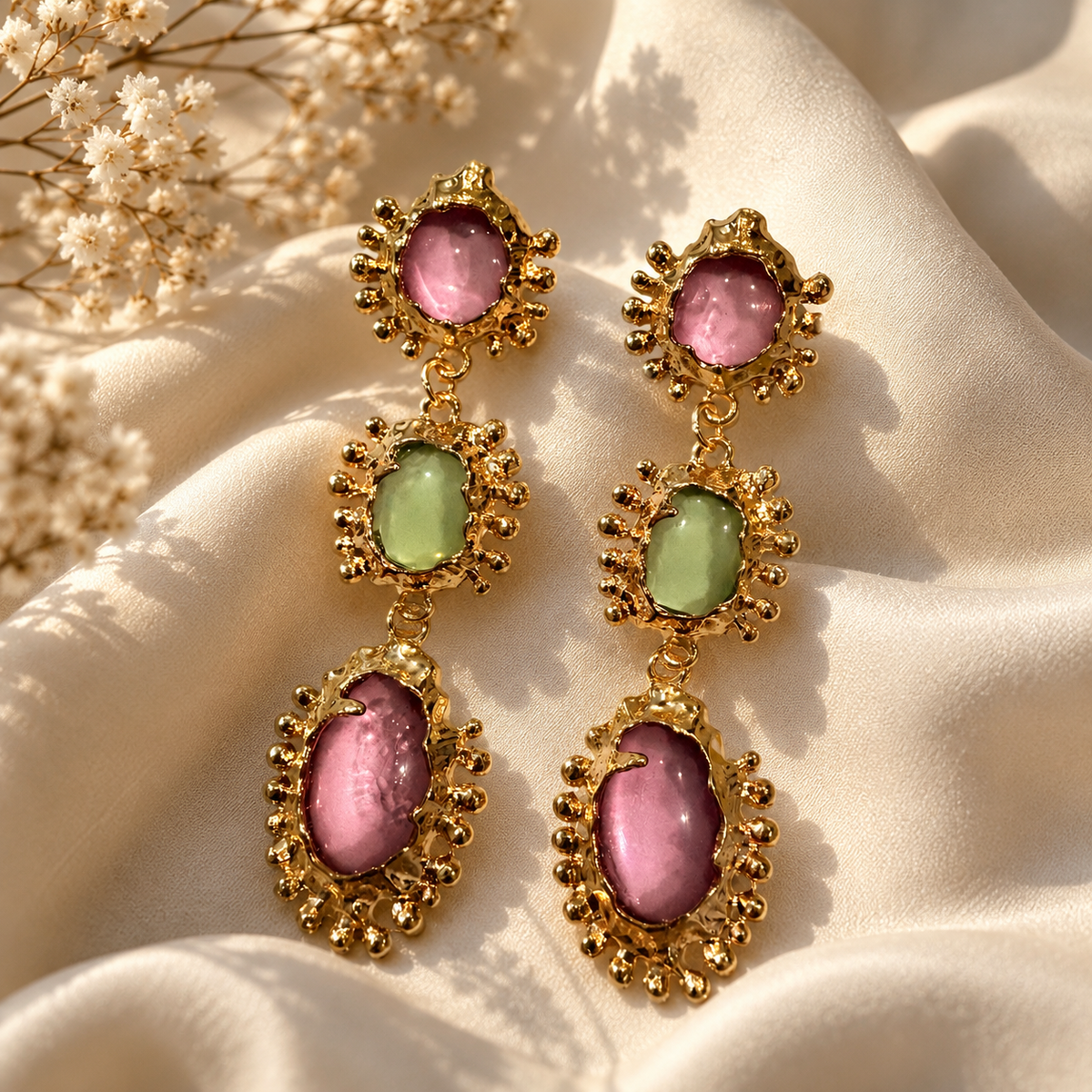 SUSHEE Modern Trio Gemstone Statement Earrings