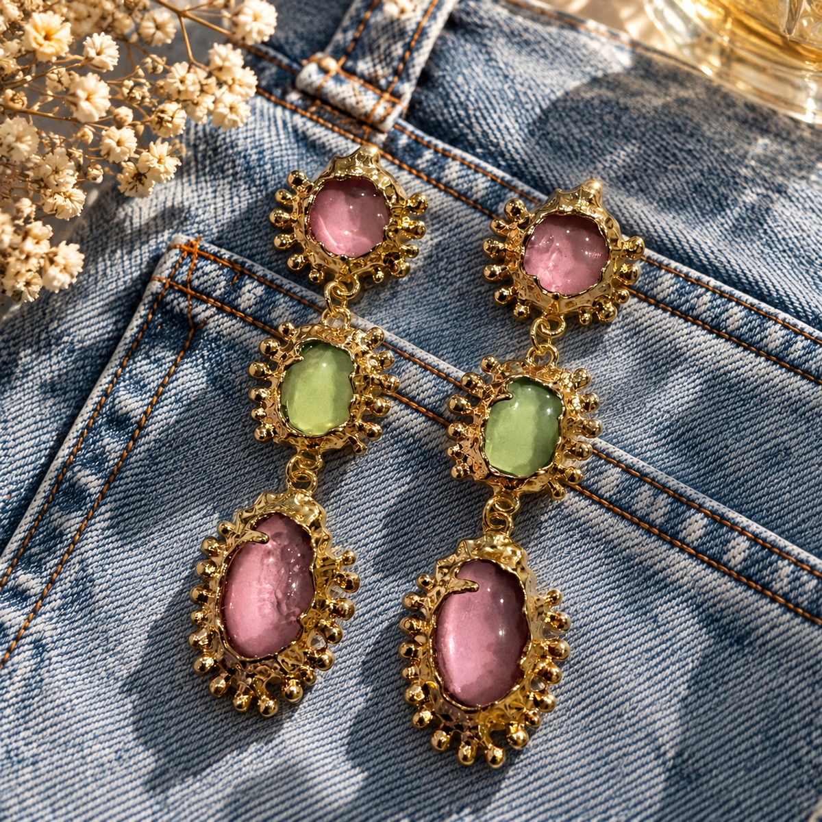 SUSHEE Modern Trio Gemstone Statement Earrings