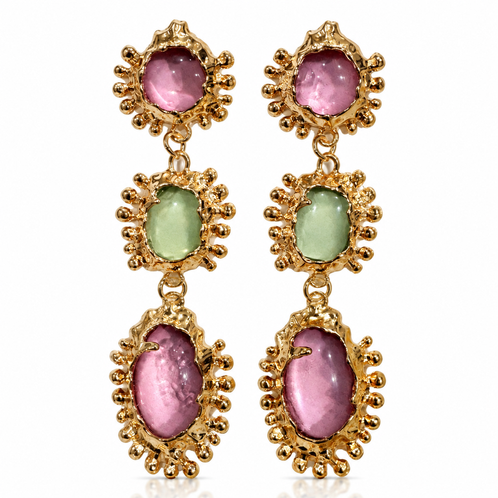 SUSHEE Modern Trio Gemstone Statement Earrings