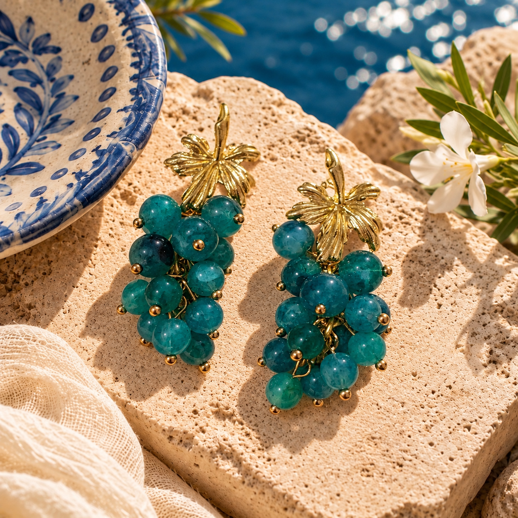 Sushee Green Grape Drop Earrings