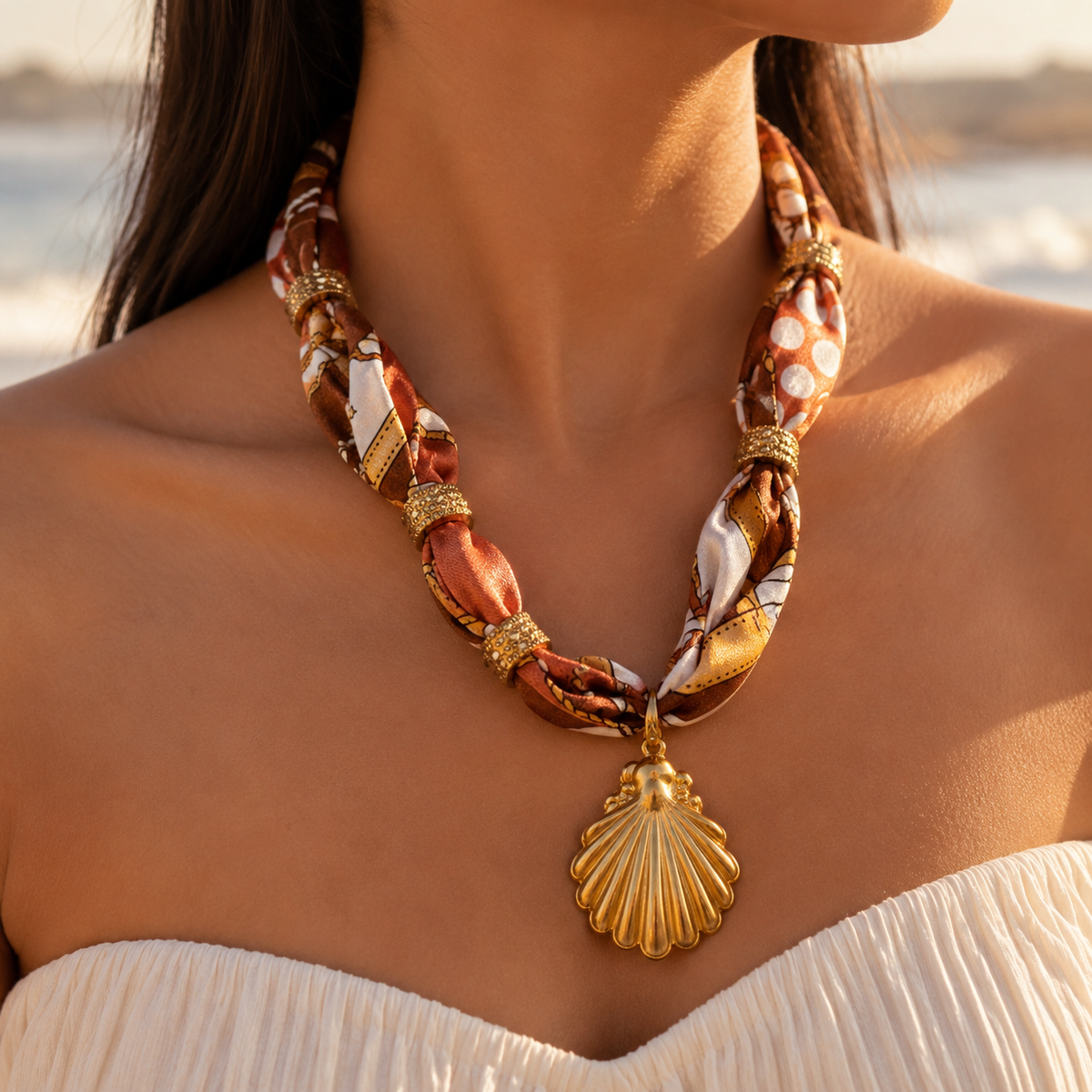 SUSHEE Sunset Shell Scarf Necklace