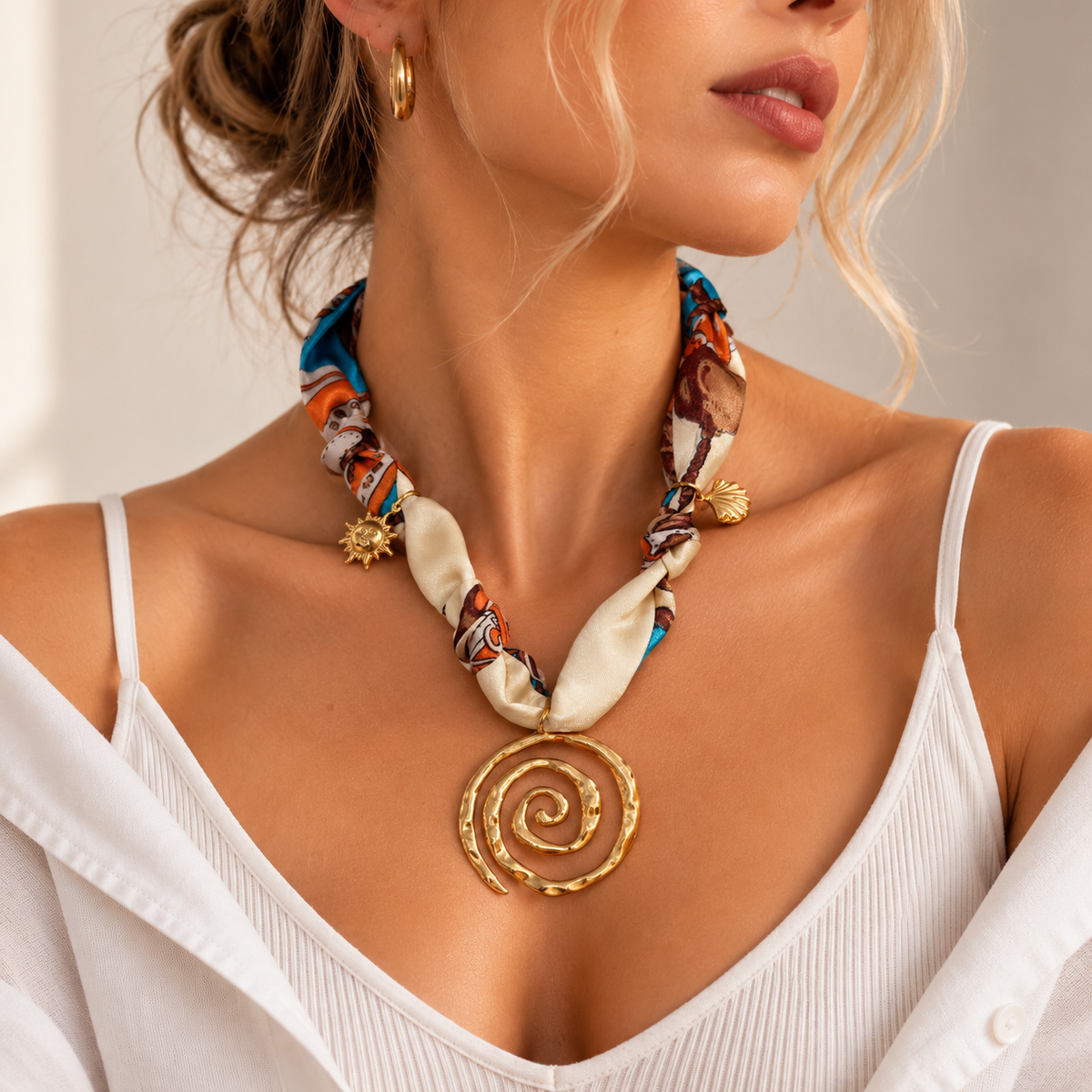 SUSHEE Golden Spiral Convertible Scarf Necklace