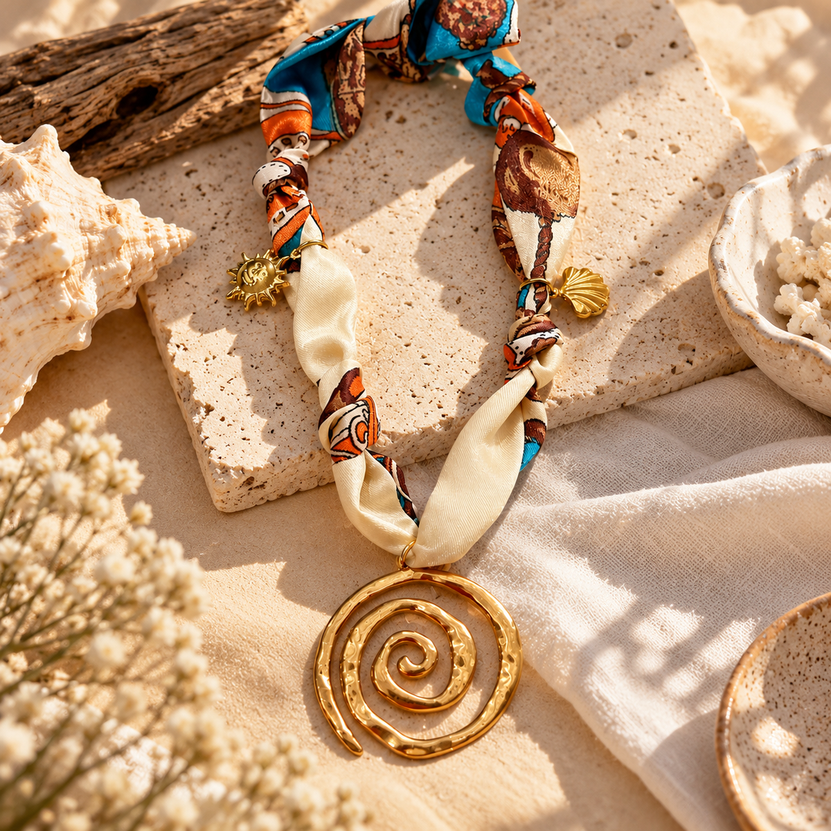 SUSHEE Golden Spiral Convertible Scarf Necklace