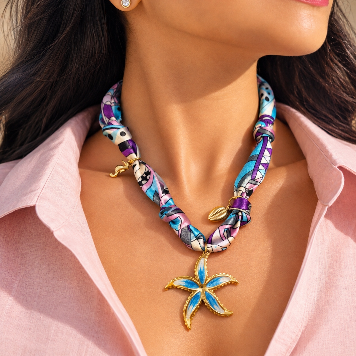 SUSHEE Ocean Bloom Convertible Scarf Pendant Necklace