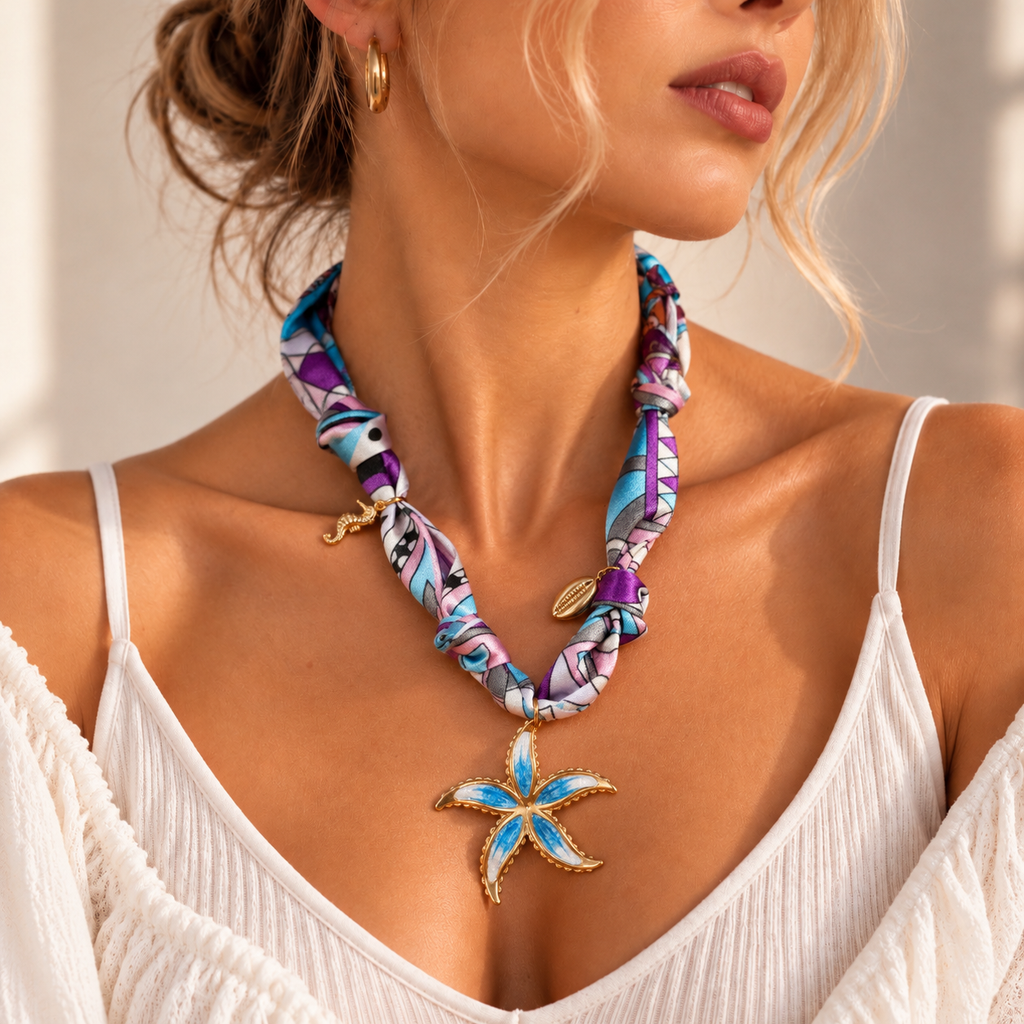 SUSHEE Ocean Bloom Convertible Scarf Pendant Necklace