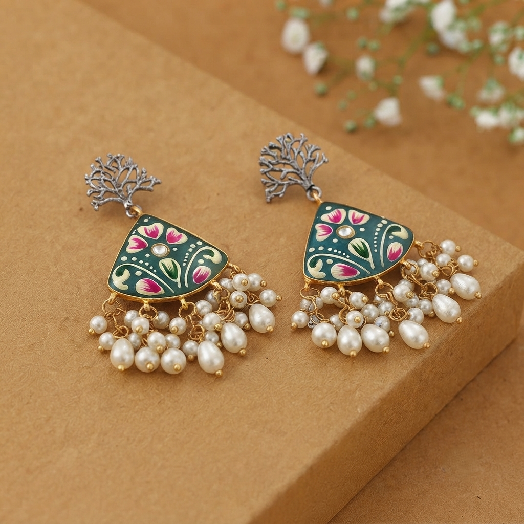 SUSHEE Hand-Painted Jaipuri Heritage Earrings