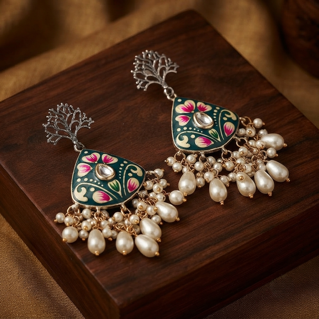 SUSHEE Hand-Painted Jaipuri Heritage Earrings