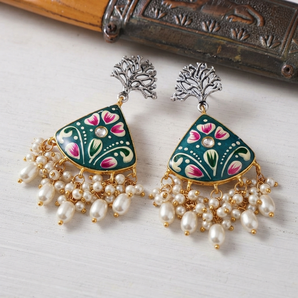 SUSHEE Hand-Painted Jaipuri Heritage Earrings