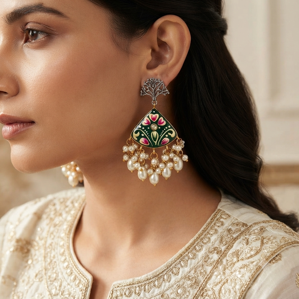 SUSHEE Hand-Painted Jaipuri Heritage Earrings
