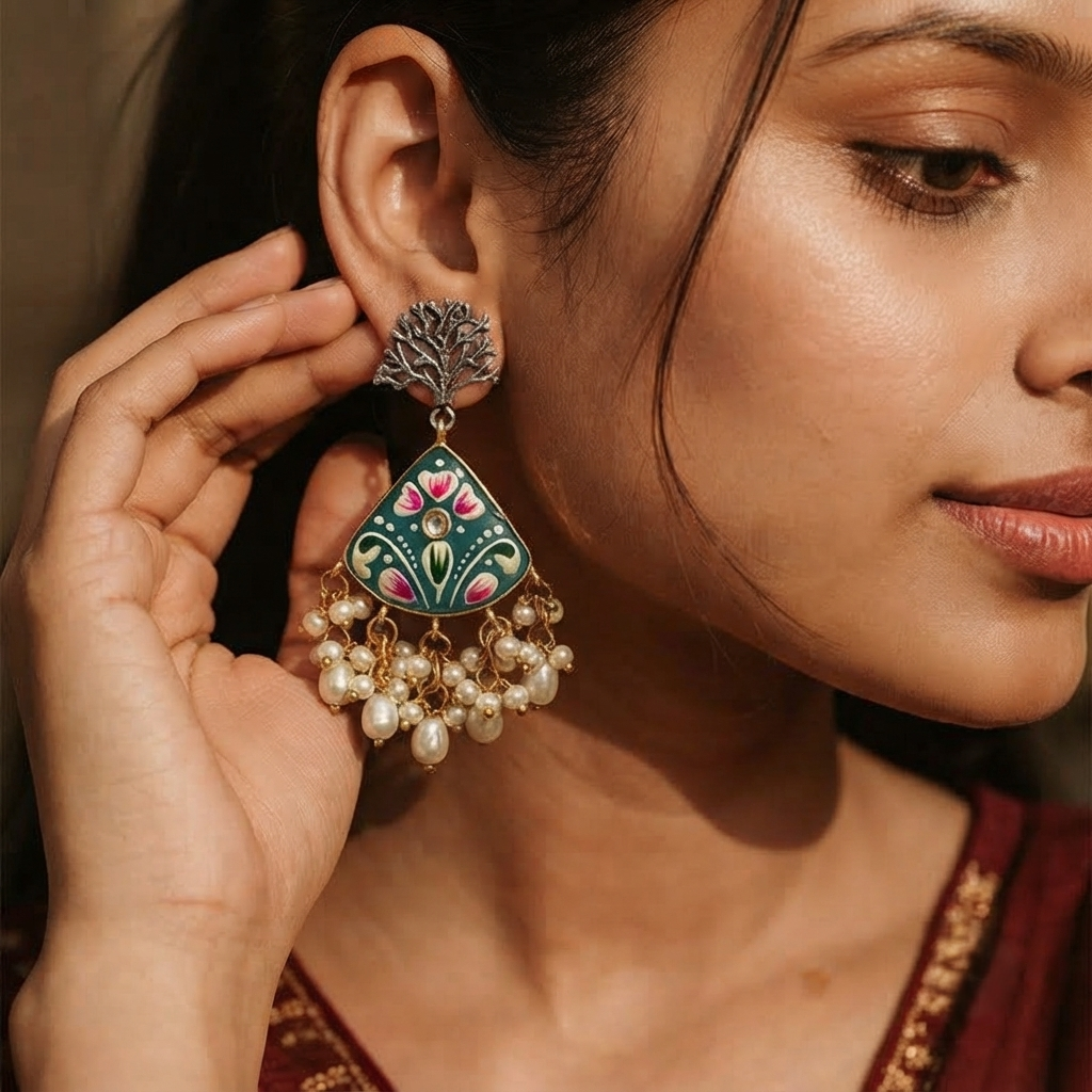 SUSHEE Hand-Painted Jaipuri Heritage Earrings