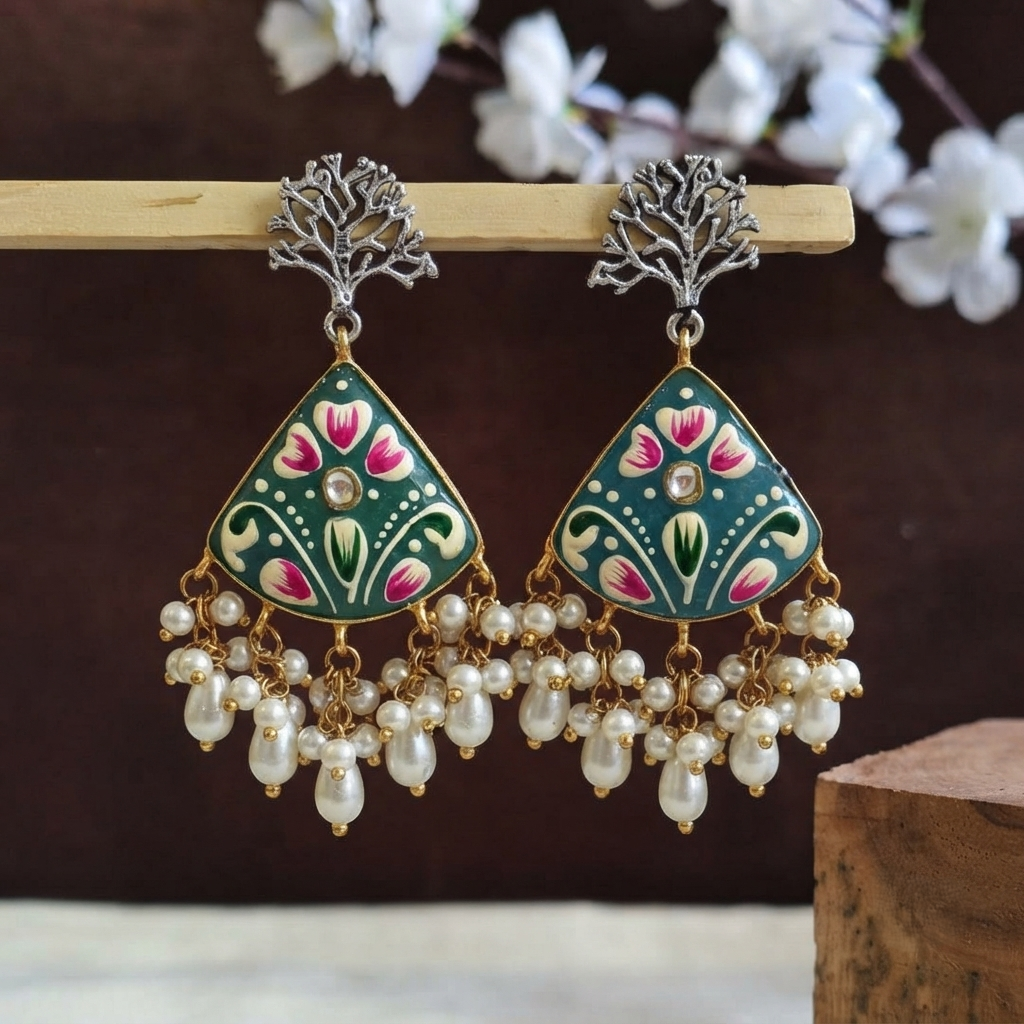 SUSHEE Hand-Painted Jaipuri Heritage Earrings