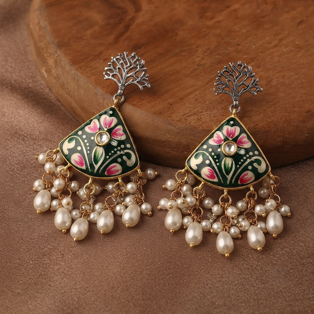 SUSHEE Hand-Painted Jaipuri Heritage Earrings