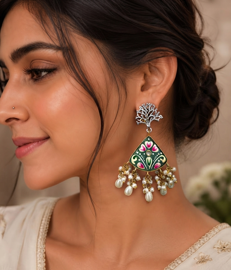 SUSHEE Hand-Painted Jaipuri Heritage Earrings