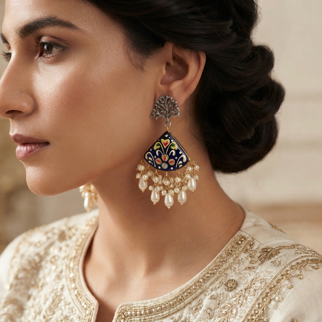 SUSHEE Hand-Painted Jaipuri Heritage Earrings