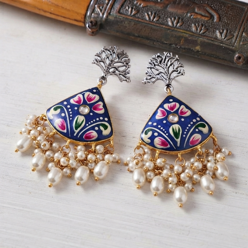SUSHEE Hand-Painted Jaipuri Heritage Earrings