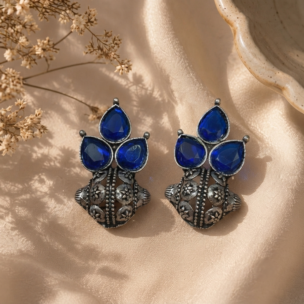 SUSHEE Royal Blue Jhumka Earrings